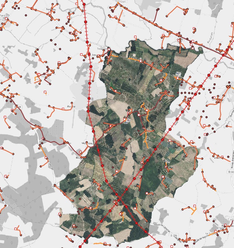 Carte réseaux électrique sur une exploitation agricole